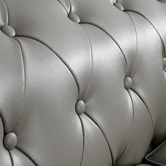 Chesterfield Sofa | 3 Seater Settee | Faux Bonded Leather | Foam Seat Cushions | Scroll Arms | Button Studded Back | Living Room Bedroom Conservatory | 205x90x78cm