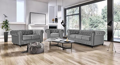 Velvet Chesterfield Sofa Suite | Armchair 2 & 3 Seater Sofa Set | Soft Plush Fabric | Foam Seat Cushions | Scroll Arms | Button Studded Back | Living Room |