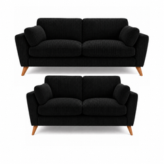 Sofa Selection Harlow Jumbo Cord High Back 3+2 Seater Sofa Set – Corduroy Sofa Set, Supportive High Back, Solid Hardwood Frame, Washable Covers