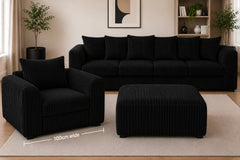 Dino Corduroy Sofa Set — 3 Seater + Armchair + Footstool