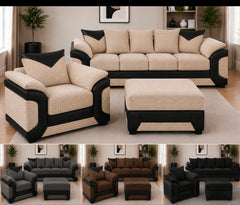 Dino Corduroy Sofa Set — 3 Seater + Armchair + Footstool