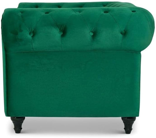 Velvet Chesterfield Armchair | Single Seater | Soft Plush Fabric | Foam Cushion | Scroll Arms | Button Back | Living Room Bedroom  | 110x90x78cm