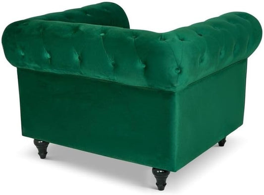 Velvet Chesterfield Armchair | Single Seater | Soft Plush Fabric | Foam Cushion | Scroll Arms | Button Back | Living Room Bedroom  | 110x90x78cm