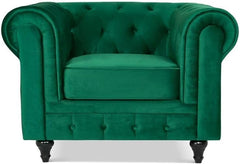 Velvet Chesterfield Armchair | Single Seater | Soft Plush Fabric | Foam Cushion | Scroll Arms | Button Back | Living Room Bedroom  | 110x90x78cm
