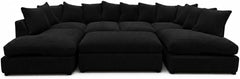 Black - Scatter Back Jumbo Cord U-Shape Sofa with Footstool