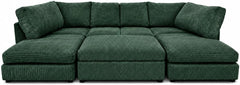 Green - Full Back Jumbo Cord U-Shape Sofa with Footstool