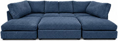 Blue - Full Back Jumbo Cord U-Shape Sofa with Footstool
