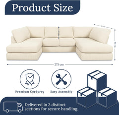 Sofa Selection's U-Shaped Cord Sofa - Large Modular Sofa with Memory Foam Seating & Removable Cushion Covers - Seats 6-7 People - Ideal Sofa for Living Room