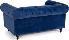 Velvet Chesterfield Sofa | 2 Seater Settee | Soft Plush Fabric | Foam Seat Cushions | Scroll Arms | Button Studded Back | Living Room Bedroom Conservatory|160x90x78cm|