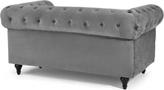 Velvet Chesterfield Sofa | 2 Seater Settee | Soft Plush Fabric | Foam Seat Cushions | Scroll Arms | Button Studded Back | Living Room Bedroom Conservatory|160x90x78cm|