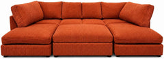 Orange - Full Back Jumbo Cord U-Shape Sofa with Footstool