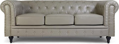 Chesterfield Sofa Suite | Armchair 2 & 3 Seater Sofa Set | Faux Bonded Leather | Foam Seat Cushions | Scroll Arms | Button Studded Back | Living Room