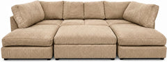 Beige - Full Back Jumbo Cord U-Shape Sofa with Footstool