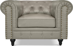 Chesterfield Armchair | Single Seater Accent Chair | Faux Bonded Leather | Foam Seat Cushion | Scroll Arms | Button Studded Back | Living Room Bedroom Conservatory |