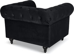 Velvet Chesterfield Armchair | Single Seater | Soft Plush Fabric | Foam Cushion | Scroll Arms | Button Back | Living Room Bedroom  | 110x90x78cm