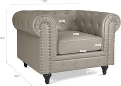 Chesterfield Armchair | Single Seater Accent Chair | Faux Bonded Leather | Foam Seat Cushion | Scroll Arms | Button Studded Back | Living Room Bedroom Conservatory |
