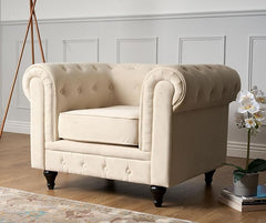 Velvet Chesterfield Sofa Suite | Armchair 2 & 3 Seater Sofa Set | Soft Plush Fabric | Foam Seat Cushions | Scroll Arms | Button Studded Back | Living Room |