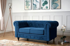 Velvet Chesterfield Sofa | 2 Seater Settee | Soft Plush Fabric | Foam Seat Cushions | Scroll Arms | Button Studded Back | Living Room Bedroom Conservatory|160x90x78cm|