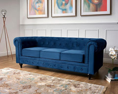Velvet Chesterfield Sofa Suite | Armchair 2 & 3 Seater Sofa Set | Soft Plush Fabric | Foam Seat Cushions | Scroll Arms | Button Studded Back | Living Room |