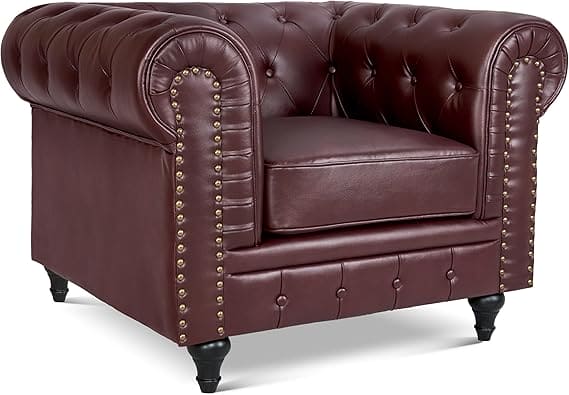 Velvet Chesterfield Armchair | Single Seater | Soft Plush Fabric | Foam Cushion | Scroll Arms | Button Back | Living Room Bedroom  | 110x90x78cm