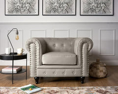 Chesterfield Armchair | Single Seater Accent Chair | Faux Bonded Leather | Foam Seat Cushion | Scroll Arms | Button Studded Back | Living Room Bedroom Conservatory |