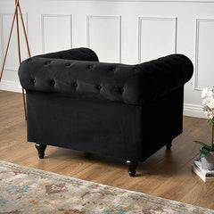 Velvet Chesterfield Armchair | Single Seater | Soft Plush Fabric | Foam Cushion | Scroll Arms | Button Back | Living Room Bedroom  | 110x90x78cm