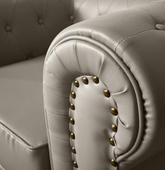 Chesterfield Sofa | 2 Seater Settee | Faux Bonded Leather | Foam Seat Cushions | Scroll Arms | Button Studded Back | Living Room Bedroom Conservatory | 160x90x78cm