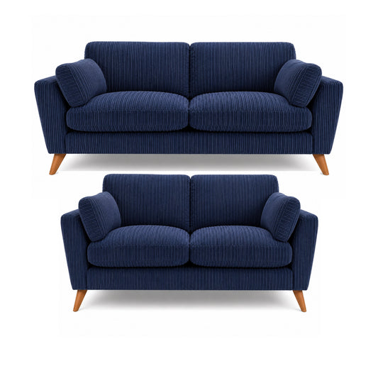Sofa Selection Harlow Jumbo Cord High Back 3+2 Seater Sofa Set – Corduroy Sofa Set, Supportive High Back, Solid Hardwood Frame, Washable Covers