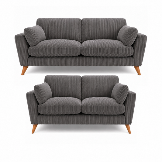 Sofa Selection Harlow Jumbo Cord High Back 3+2 Seater Sofa Set – Corduroy Sofa Set, Supportive High Back, Solid Hardwood Frame, Washable Covers