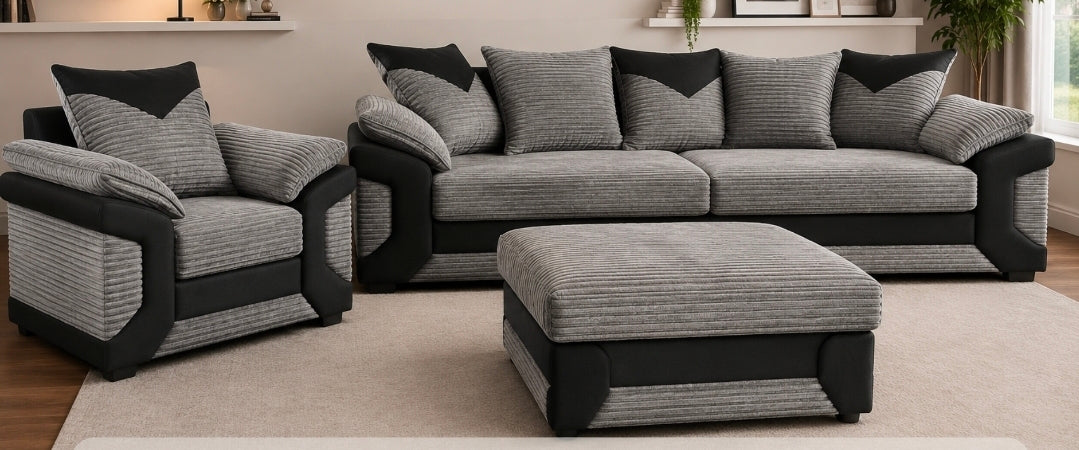 Dino Corduroy Sofa Set — 3 Seater + Armchair + Footstool