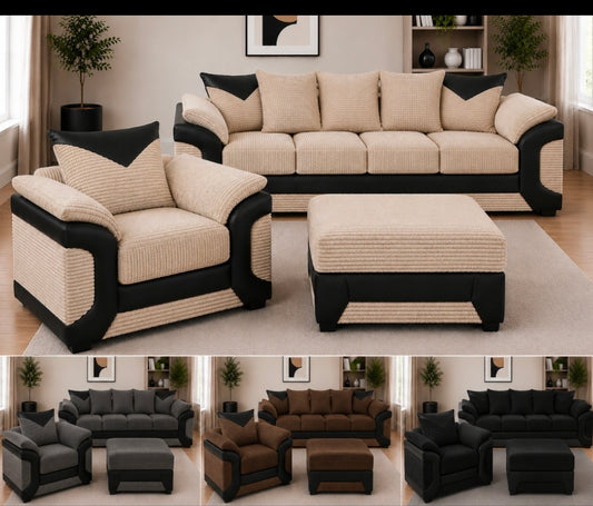 Dino Corduroy Sofa Set — 3 Seater + Armchair + Footstool